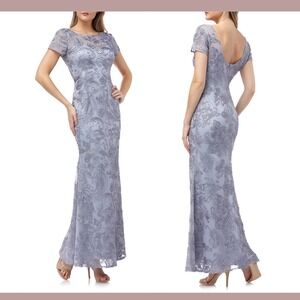 JS Collection Soutache Trumpet Gown in Blueish Grey Unique Pattern